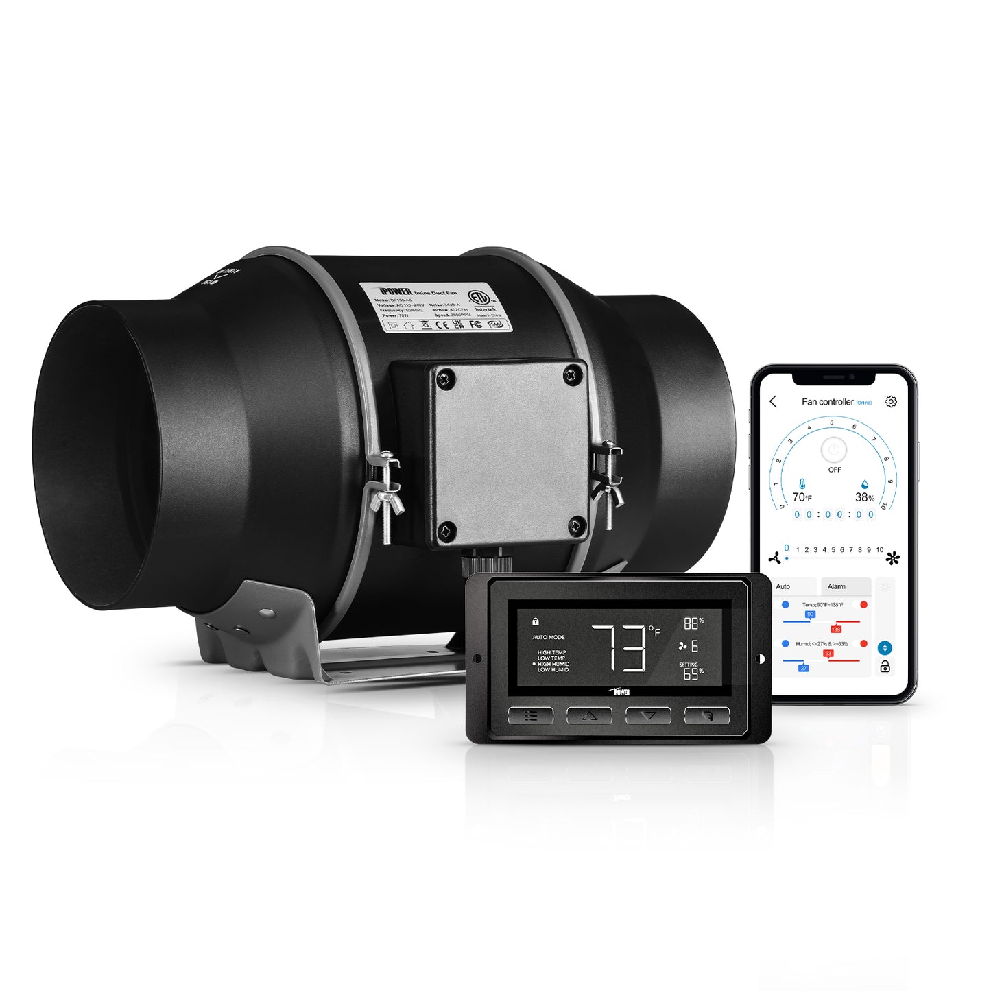 Simplelux 6 Inch Inline Duct Ventilation Fan with Temperature Humidity App