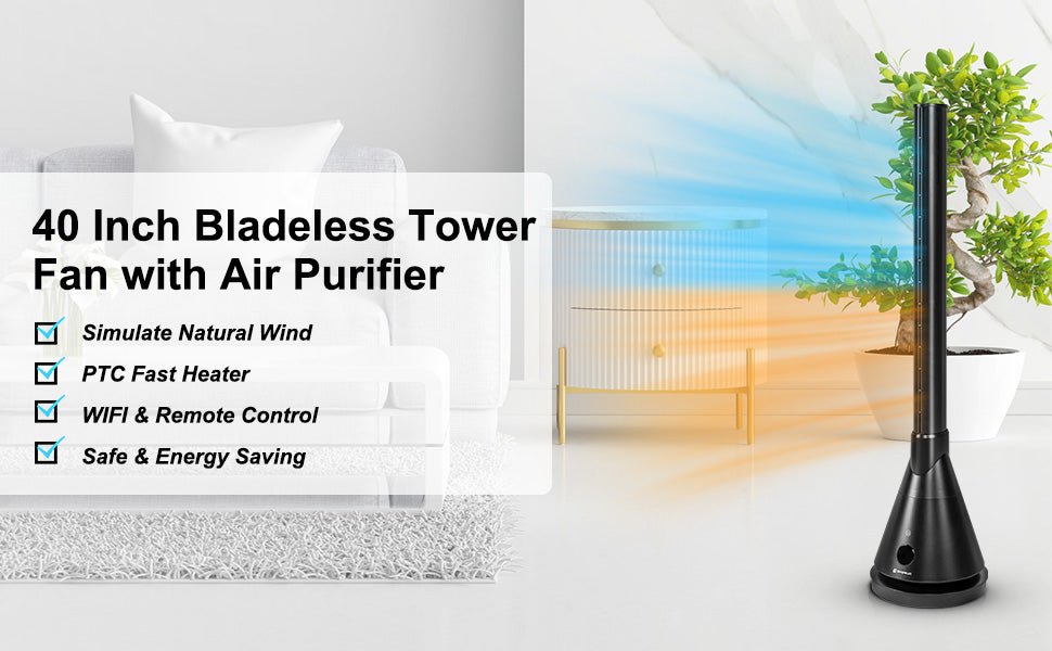Bladeless Fan Heater with Air Purifier and WiFi Control