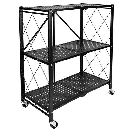 Simplelux 3-Tier Foldable Metal Rack Storage Shelving with Wheels