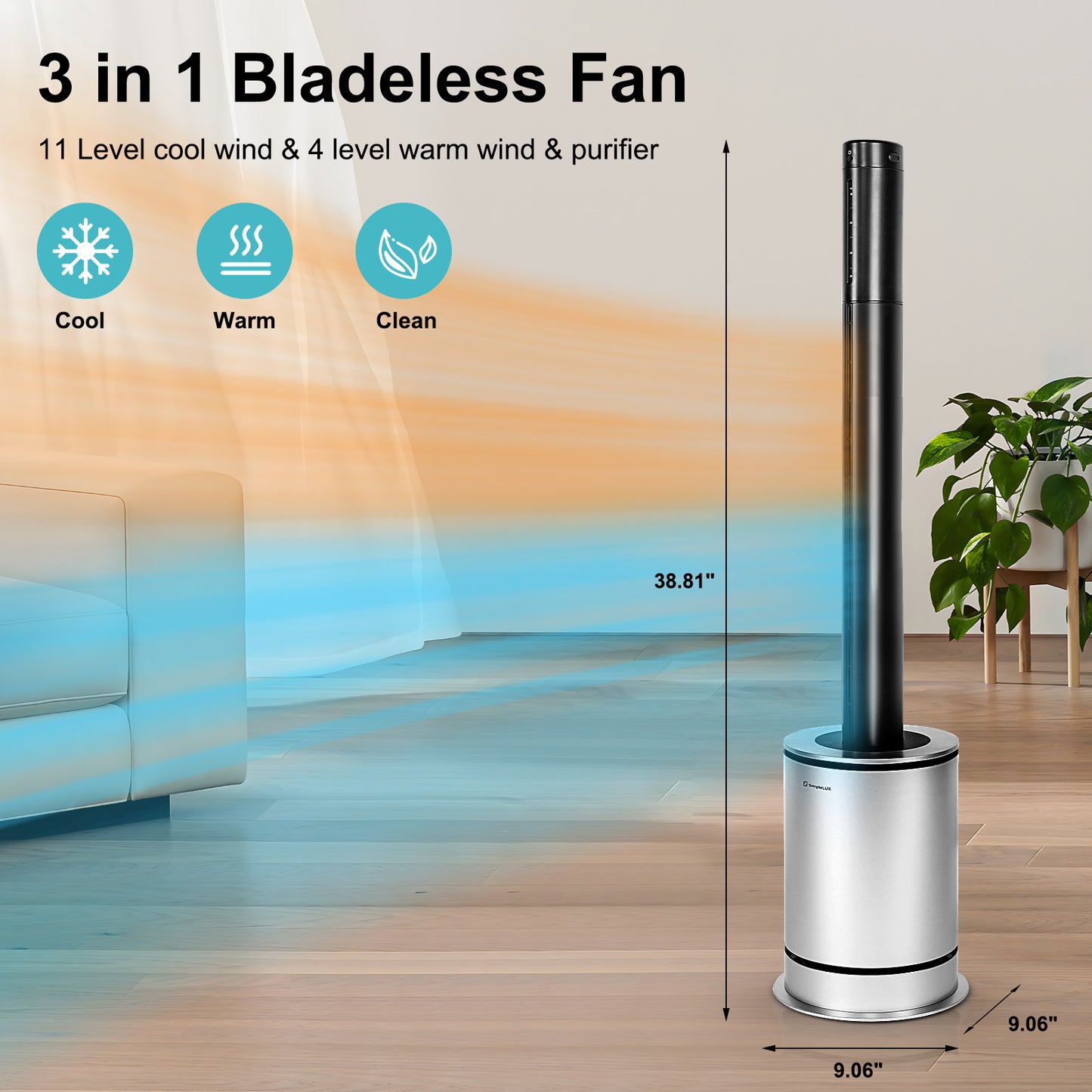 Simplelux Smart Bladeless Cool and heat Fan 39inch