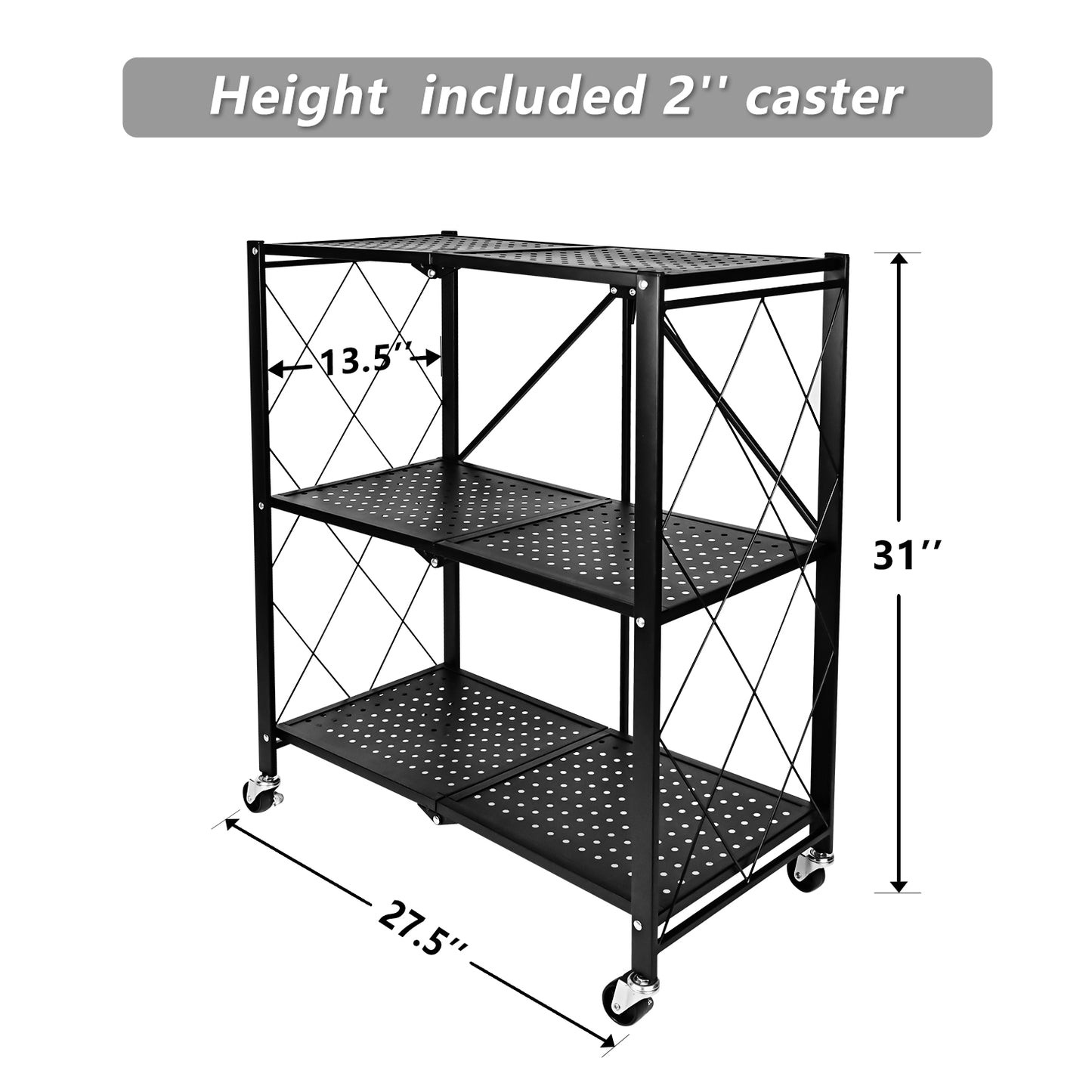 Simplelux 3-Tier Foldable Metal Rack Storage Shelving with Wheels