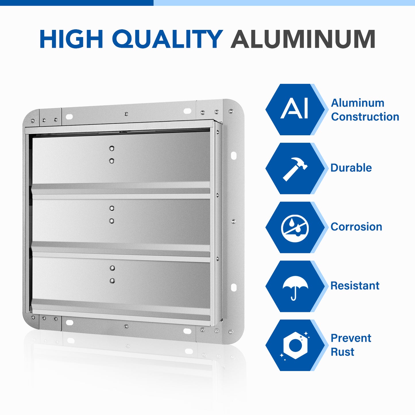 Simplelux 12-Inch Square Aluminum Automatic Gravity Shutter Louver Vent, Silver