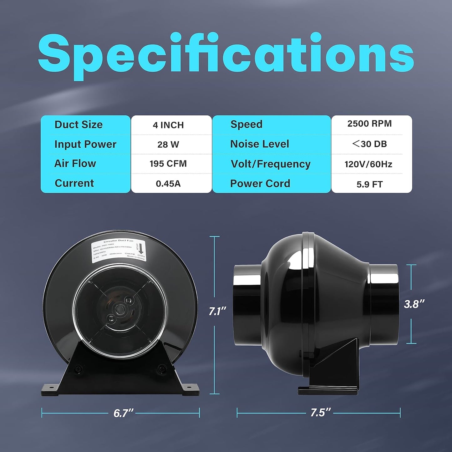 Simplelux 4 Inch Inline Duct Ventilation Fan