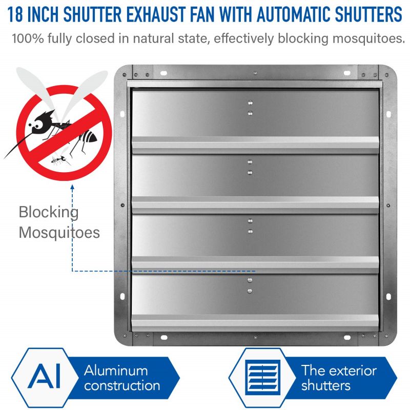 Simplelux 16" Wall Mounted Shutter Exhaust Fan, Silver