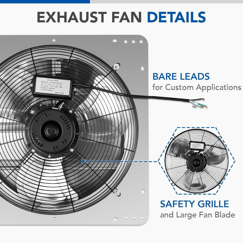 Simplelux 16" Wall Mounted Shutter Exhaust Fan, Silver