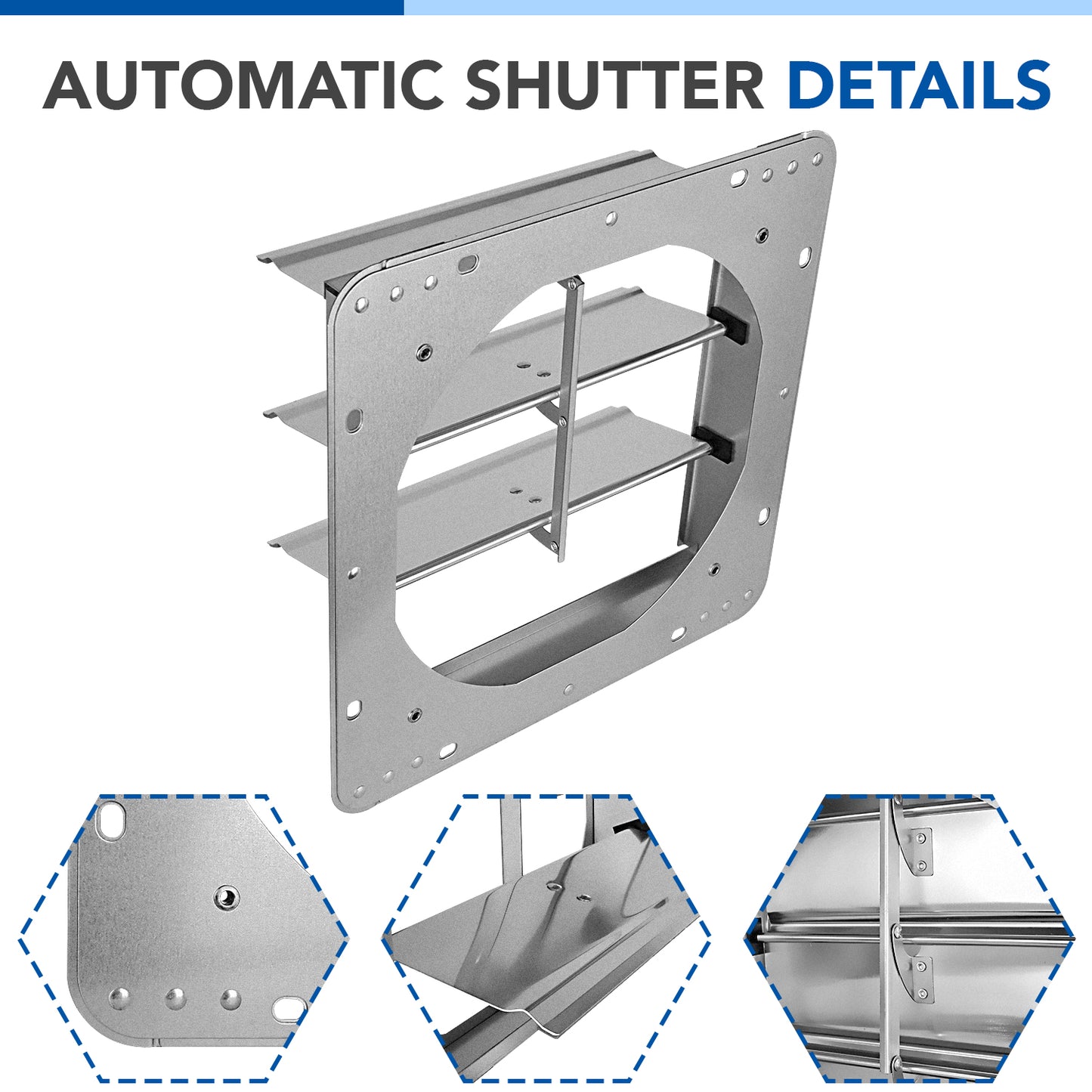 Simplelux 12-Inch Square Aluminum Automatic Gravity Shutter Louver Vent, Silver