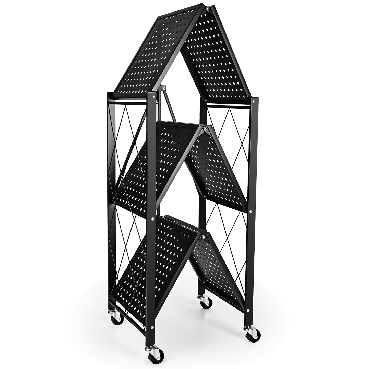 Simplelux 3-Tier Foldable Metal Rack Storage Shelving with Wheels