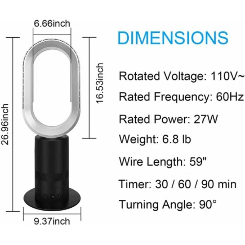 Simplelux 27 Inch Bladeless Tower Fan, Black