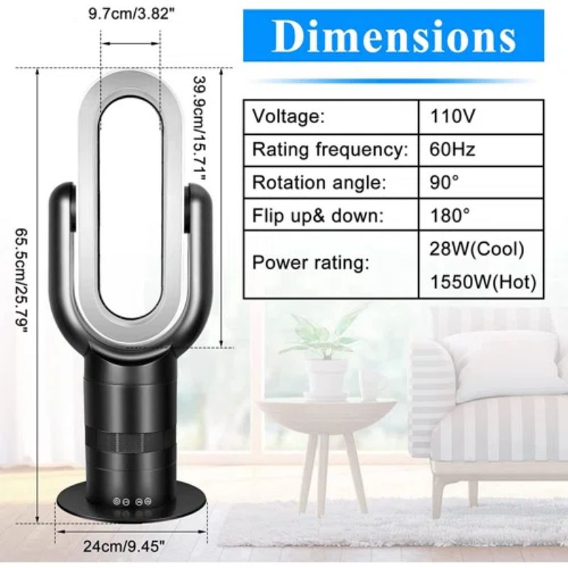Simplelux 26-Inch Bladeless Tower Fan, Black