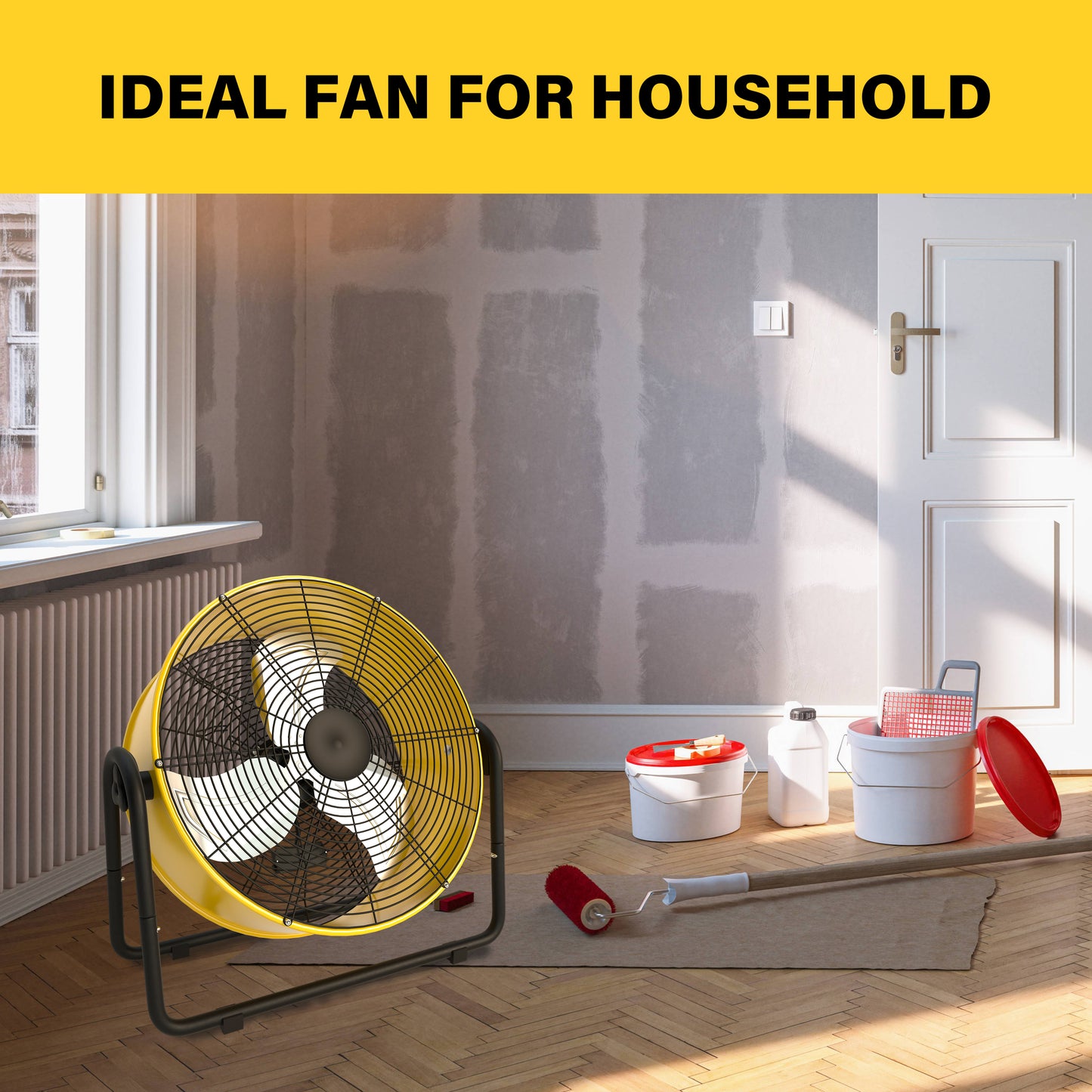 Simplelux 30 Inch Heavy Duty Metal Industrial Drum Fan, Yellow