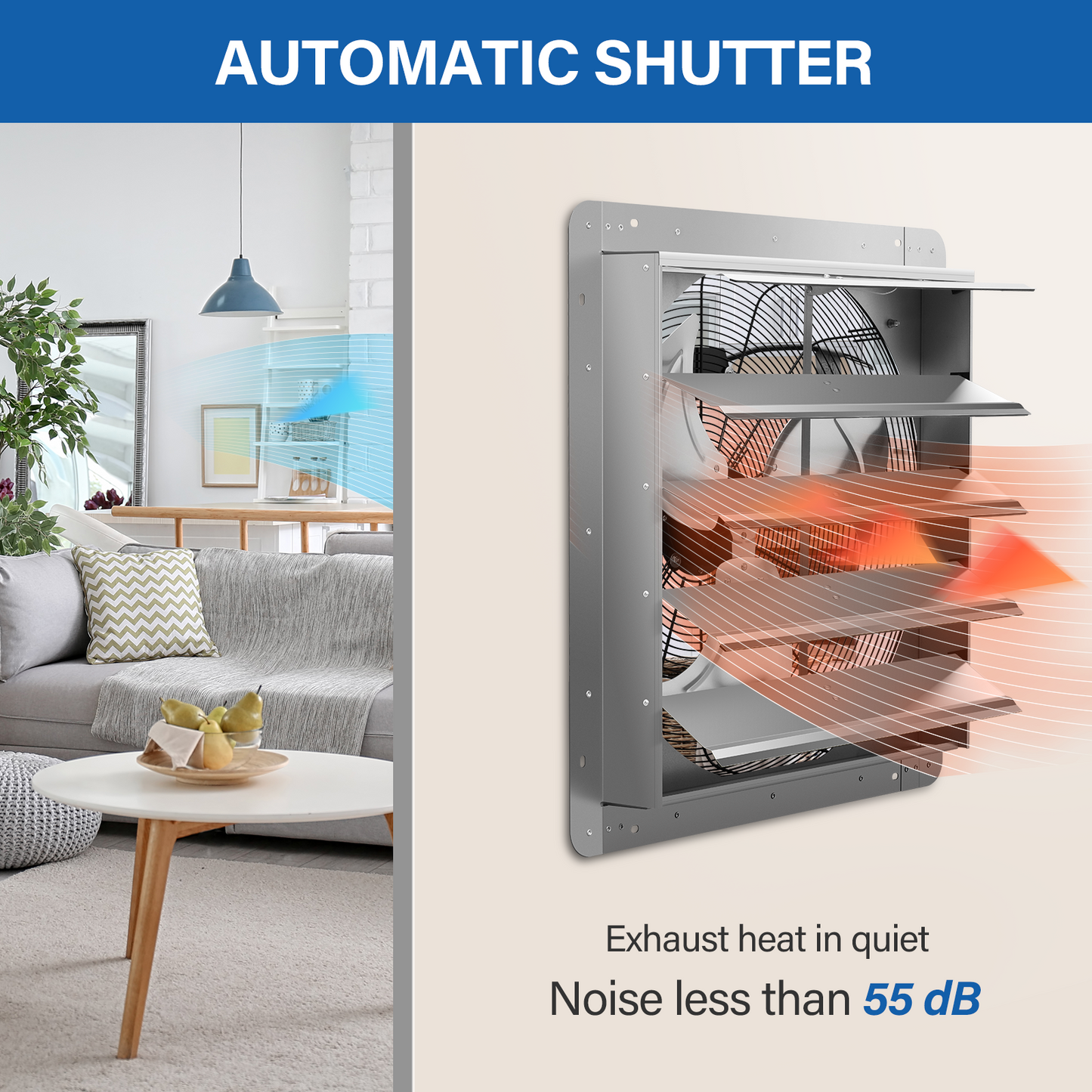 Simplelux 24 Inch Shutter Exhaust Fan , Silver