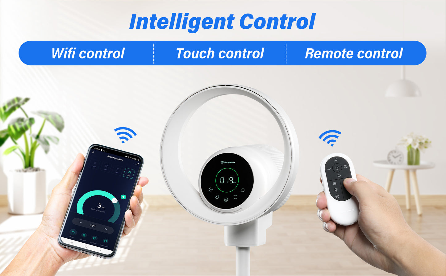Simplelux Smart Stand Bladeless Fan, White