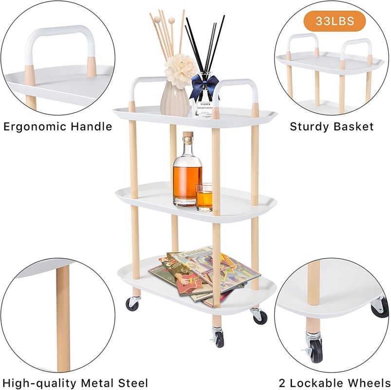 Simplelux 3-Tier Metal 4-Wheeled Storage Utility Cart,White