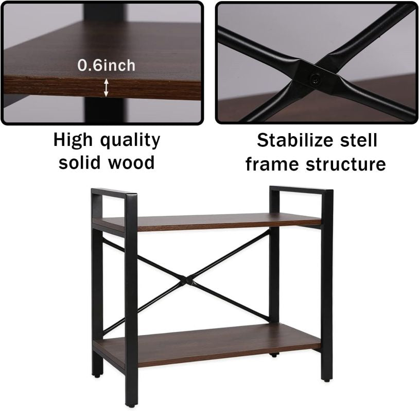 Simplelux 2 Tier Shelf, Vintage Storage Rack, Rustic Brown