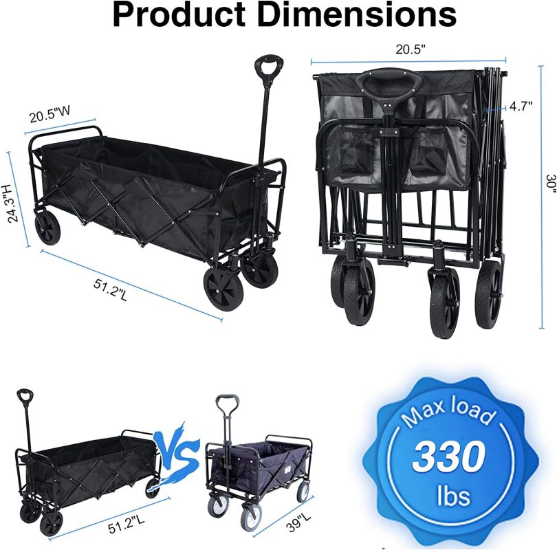 Simplelux Extended Folding Utility Garden Cart, Black