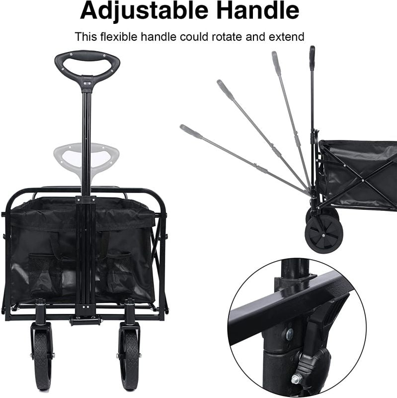 Simplelux Extended Folding Utility Garden Cart, Black