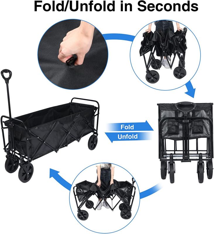 Simplelux Extended Folding Utility Garden Cart, Black