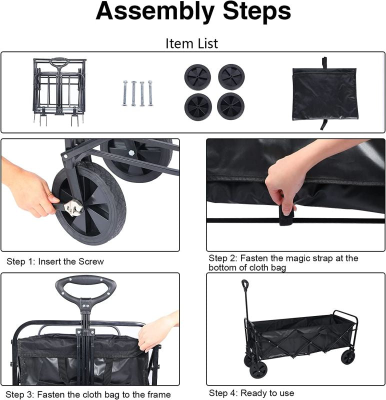 Simplelux Extended Folding Utility Garden Cart, Black