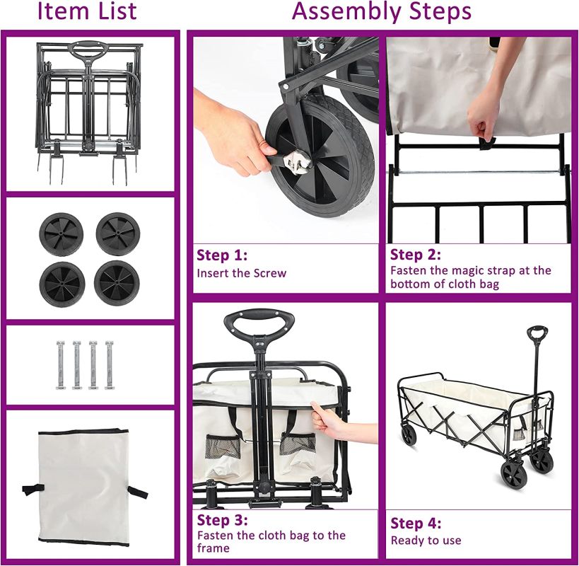 Simplelux Extended Folding Utility Garden Cart, White