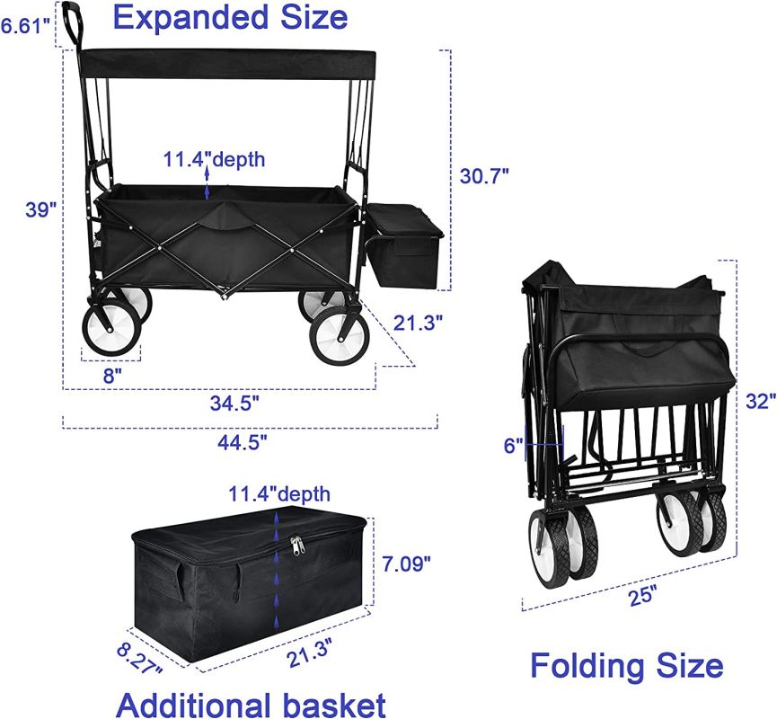 Simplelux Folding Portable Garden Cart with Removable Canopy