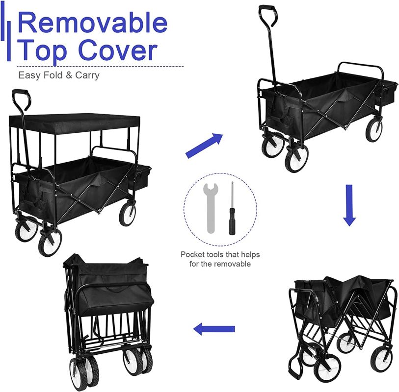 Simplelux Folding Portable Garden Cart with Removable Canopy