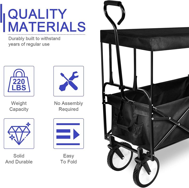 Simplelux Folding Portable Garden Cart with Removable Canopy