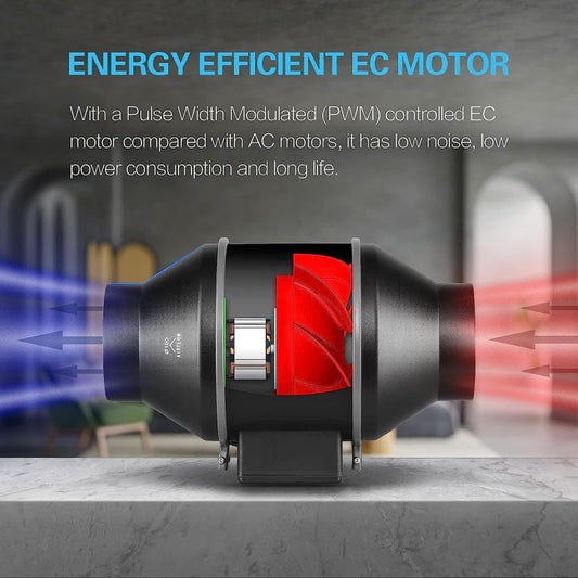 Simplelux 4 Inch Inline Duct Ventilation Fan with Temperature Humidity App