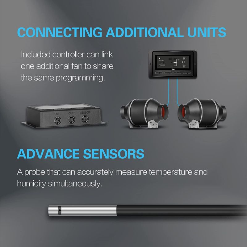 Simplelux 4 Inch Inline Duct Ventilation Fan with Temperature Humidity App
