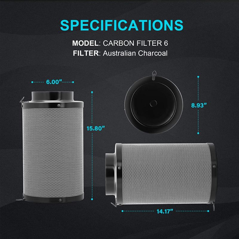 Simplelux 6 Inch Air Carbon Filter, Black