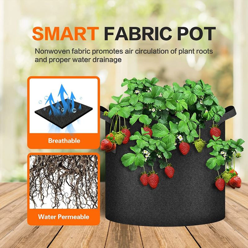 Simplelux 7 Gallon Grow Bags, 5-Pack Black