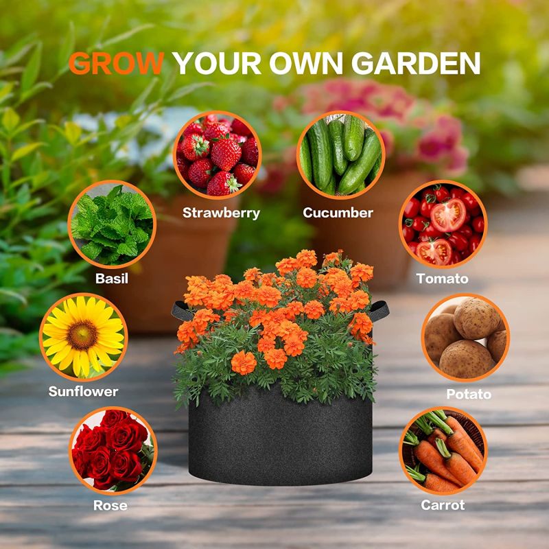 Simplelux 7 Gallon Grow Bags, 5-Pack Black