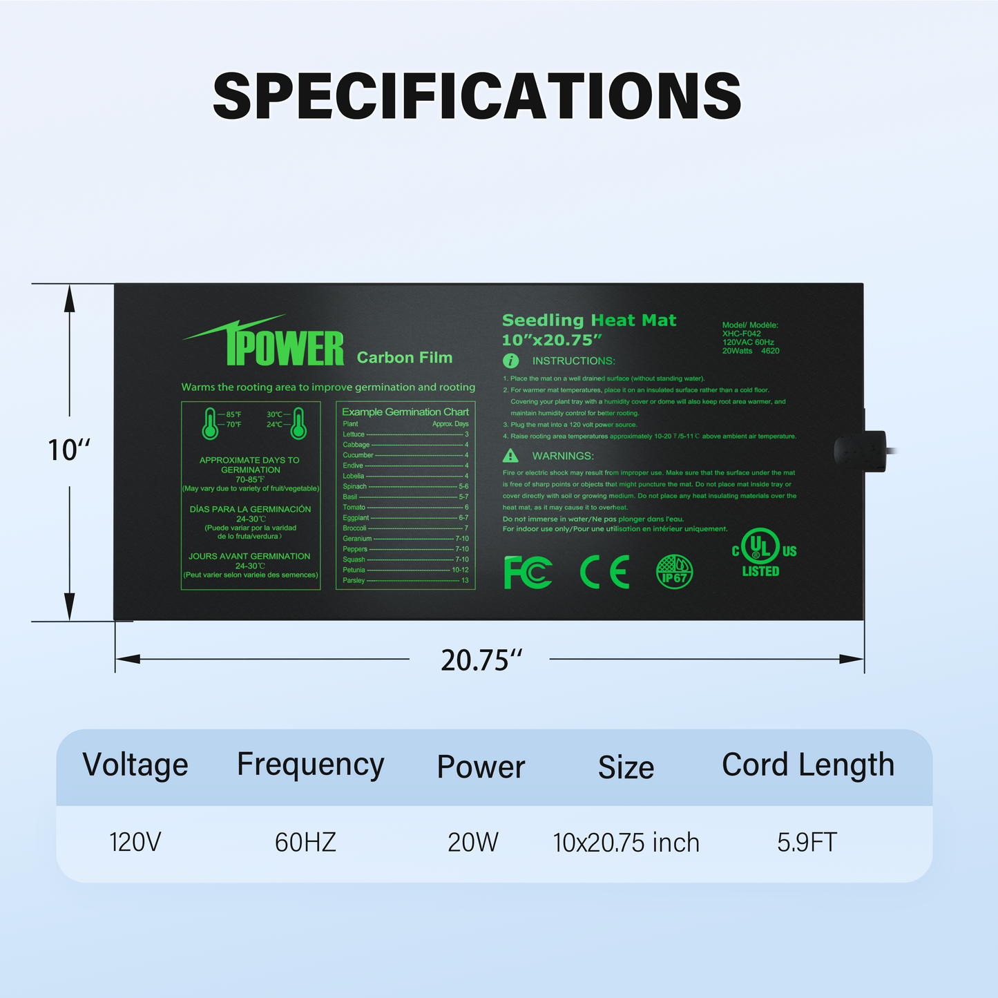 Simplelux Warm Hydroponic Seedling Heat Mat with Digital Thermostat Controller