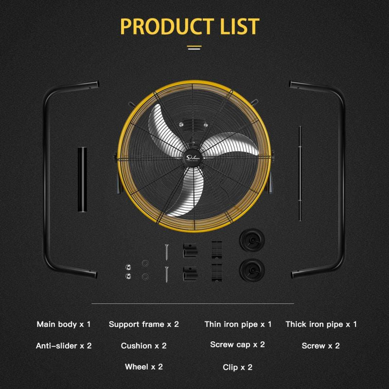 Simplelux 30 Inch Heavy Duty Metal Industrial Drum Fan, Yellow