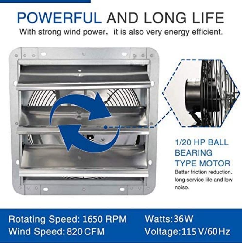 Simplelux 10 Inch Shutter Exhaust Fan, Silver