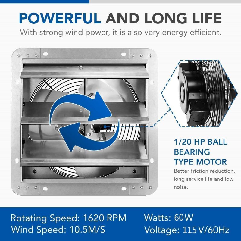 Simplelux 12 Inch Variable Shutter Exhaust Fan with Speed Controller, Silver