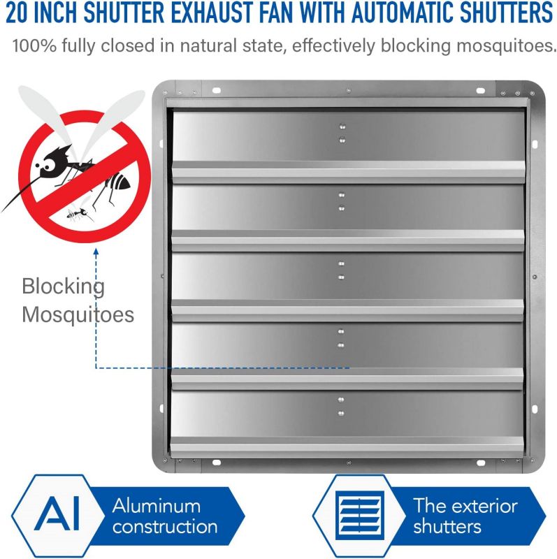 Simplelux 20 Inch Shutter Exhaust Fan, Silver