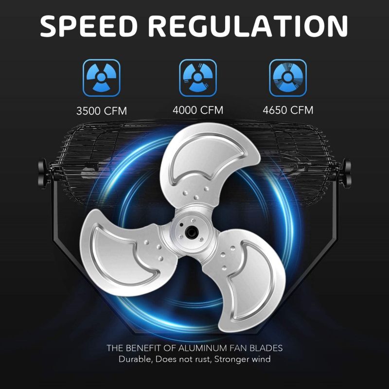 Simplelux 20 Inch High Velocity 3 Speed, Black Wall-Mount Fan