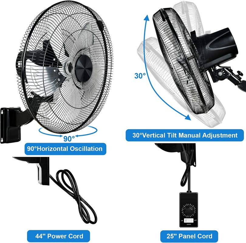 Simplelux 18 Inch Household Commercial Wall Mount Fan, Black