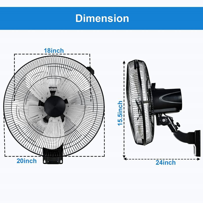 Simplelux 18 Inch Household Commercial Wall Mount Fan, Black