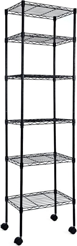 Simplelux 6-Tier Shelving with Wheels and Hanging Hooks, Black