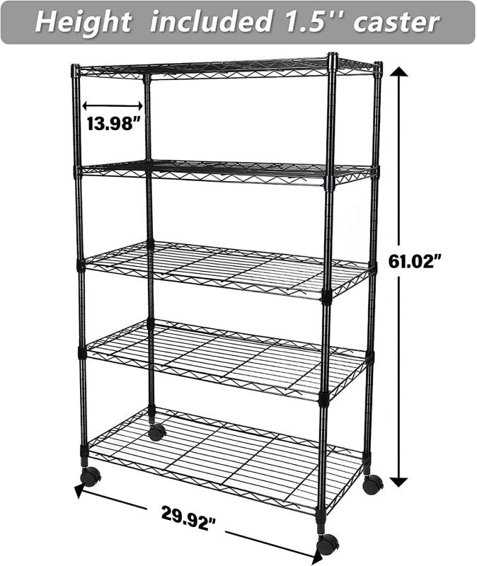 Simplelux Heavy Duty 5-Shelf Shelving Unit, 5 Tier, Black