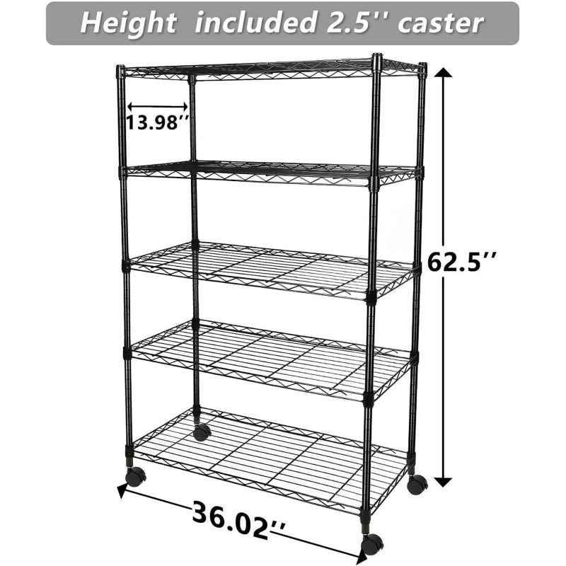 Simplelux 5-Tier Heavy Duty Storage Shelving Unit ,Black