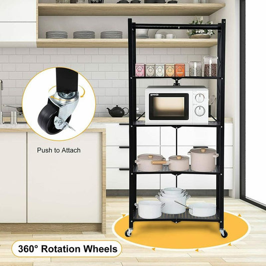 Simplelux 5-Tier Heavy Duty Foldable Metal Rack Storage Shelving Unit with Wheel