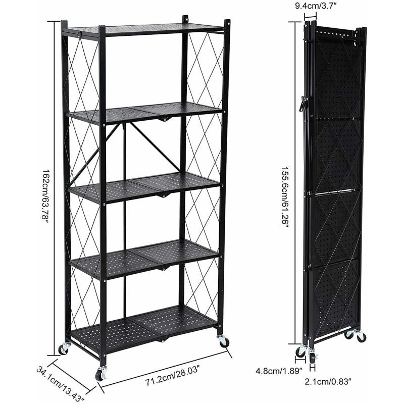 Simplelux 5-Tier Heavy Duty Foldable Metal Rack Storage Shelving Unit with Wheel