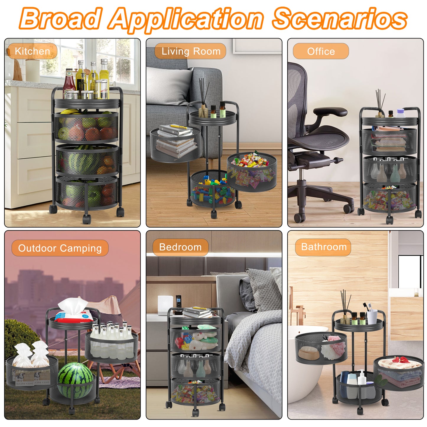 3-Tier Multi-Functional Household Storage Rack, Black