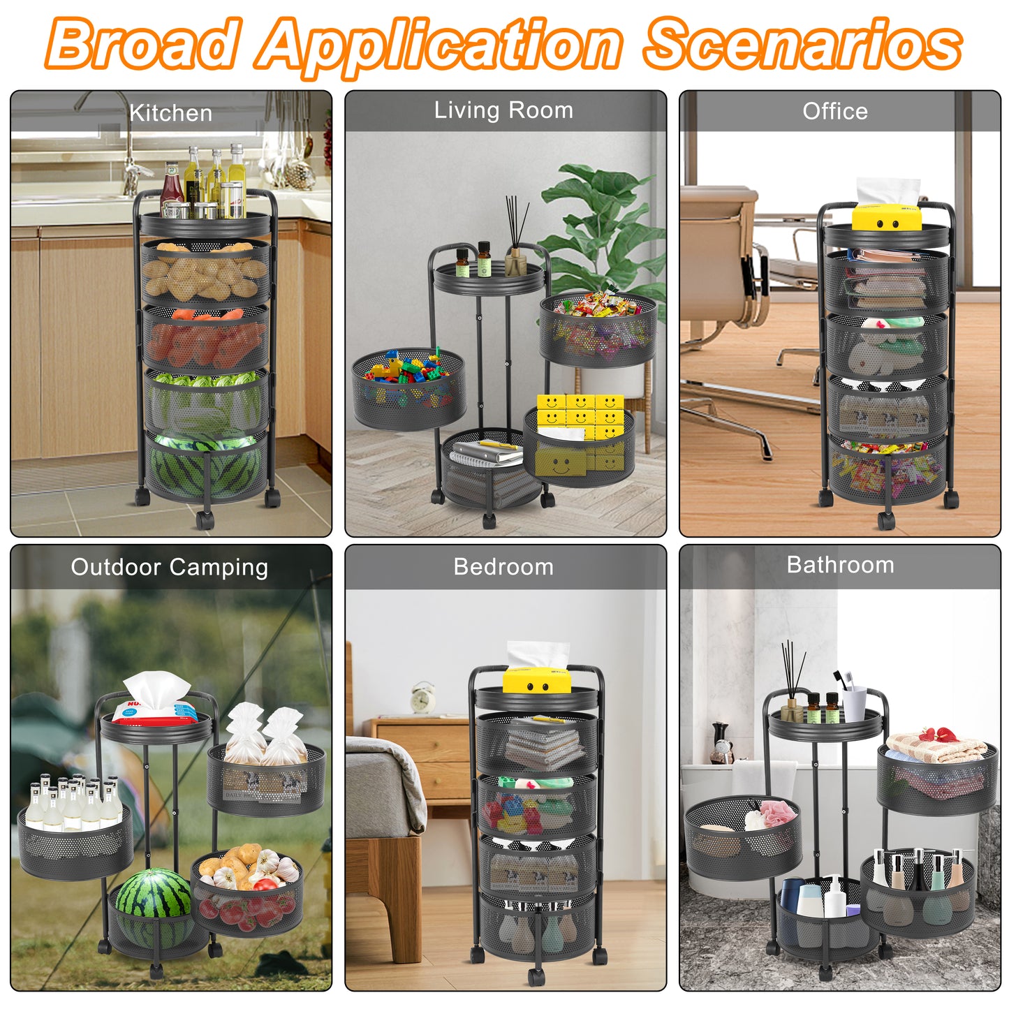 4-Tier Multi-Functional Household Storage Rack, Black