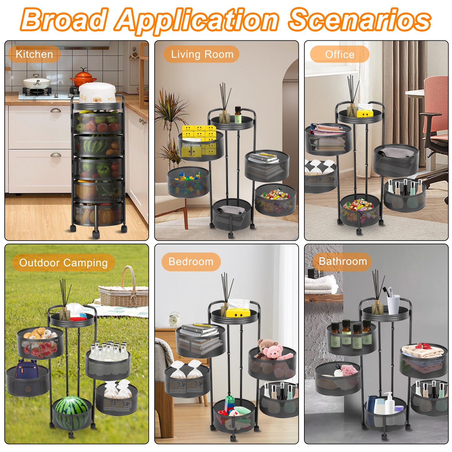 5-Tier Multi-Functional Household Storage Rack, Black