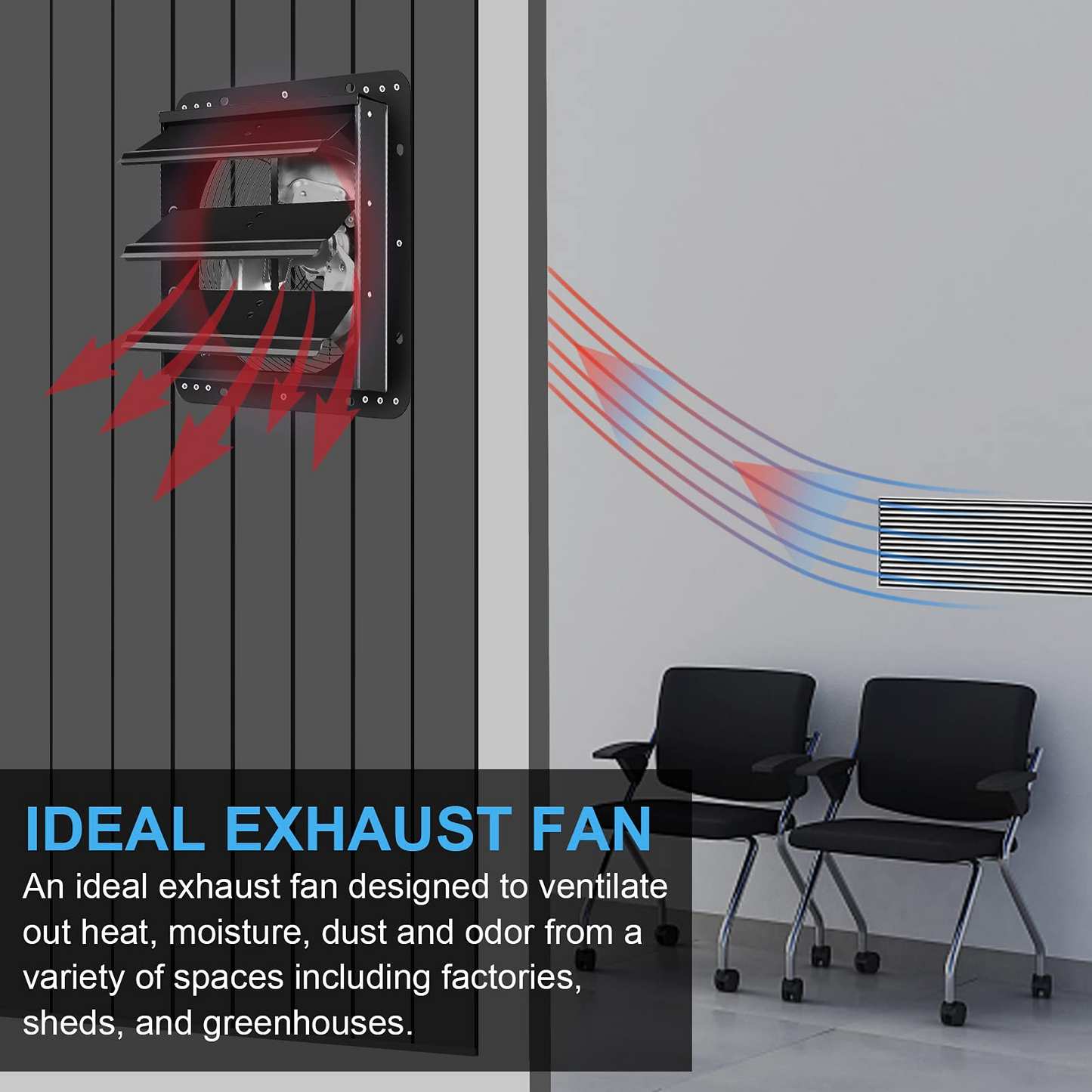 Simplelux 12 inch Shutter Exhaust Fan with Temperature Humidity Controller