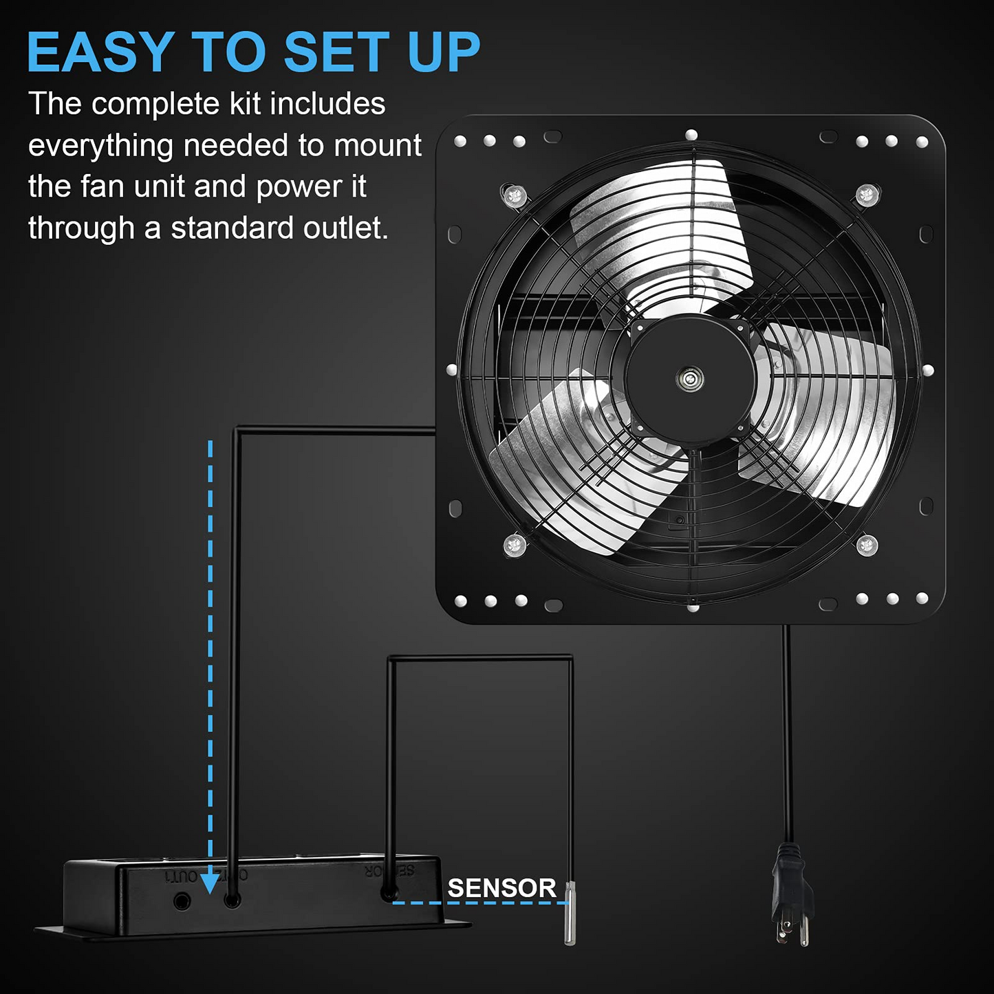 Simplelux 12 inch Shutter Exhaust Fan with Temperature Humidity Controller