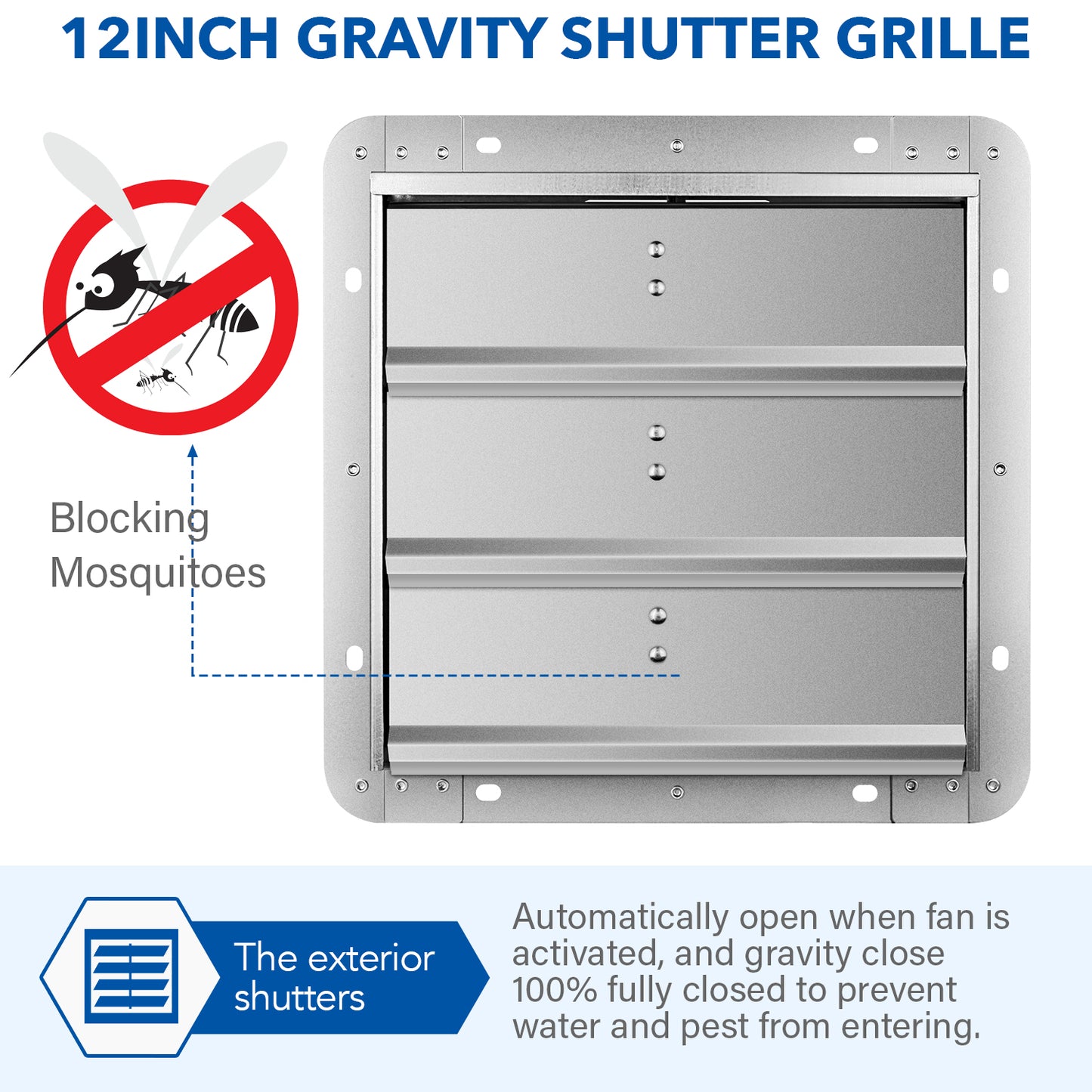 Simplelux 12-Inch Square Aluminum Automatic Gravity Shutter Louver Vent, Silver
